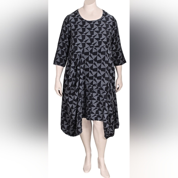 Grizas Geometric Tunic Dress Patterned Dress Size M Lagenlook With Pockets - Picture 1 of 5